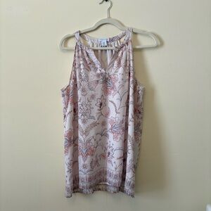 Antibes Blanc Floral Blouse Size Medium Cream Pink Sleeveless Floral